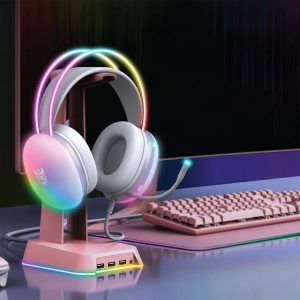 אוזניות גיימינג X25 לבן עם תאורת RGB